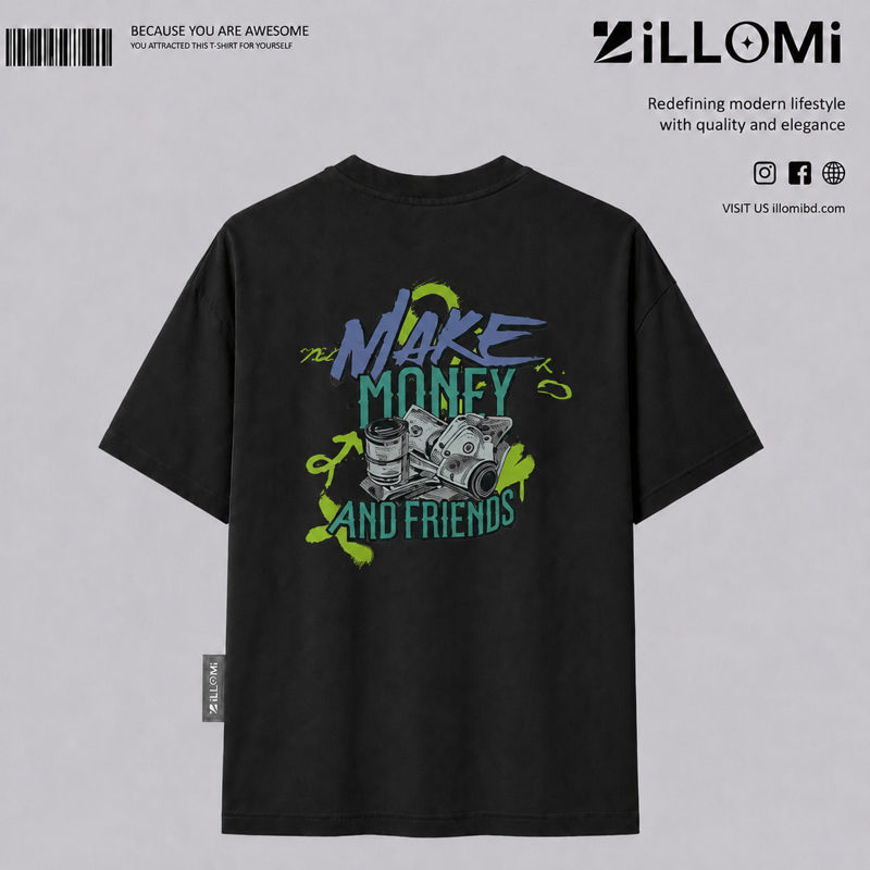 MAKE MONEY AND FRIENDS Dtf Drop-Shoulder back and front Black image 2